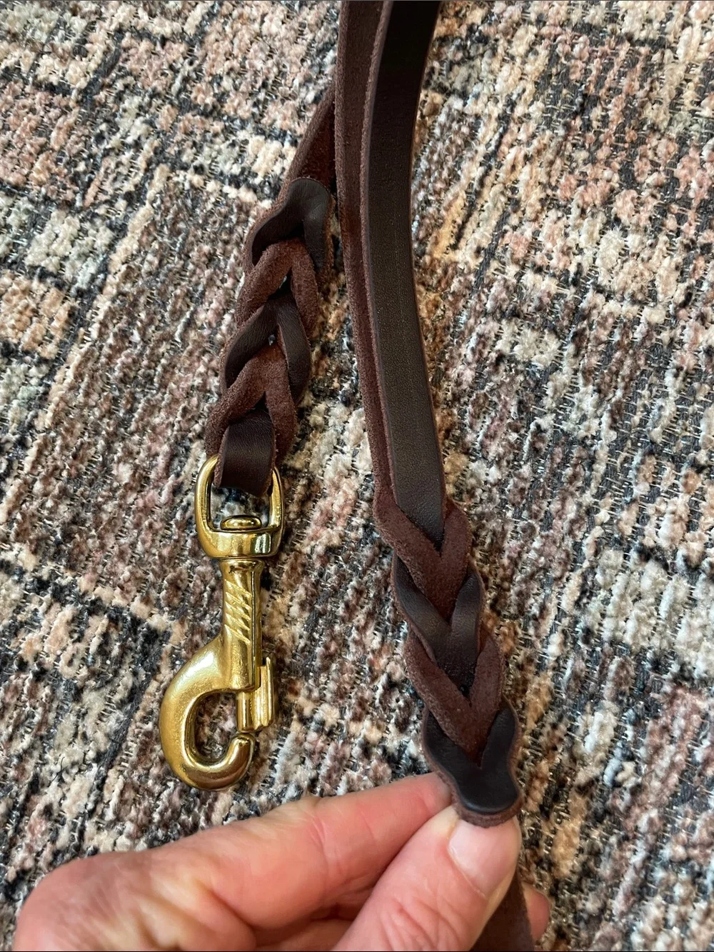 Braided Brown Leather Dog Leash 4 Ft Brass Hardware Heavy Duty Pet Lead